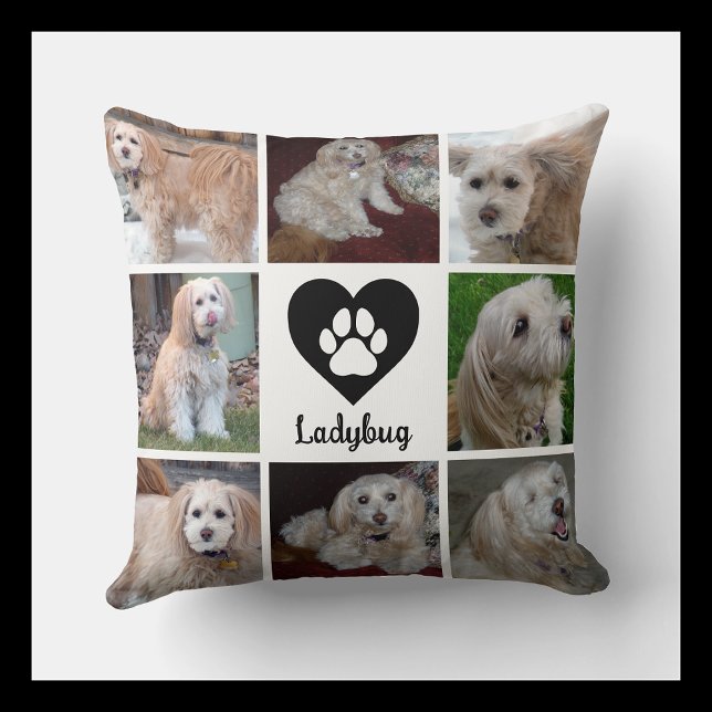 Almofada Personalized Dog Photo Collage with Custom Name (Criador carregado)