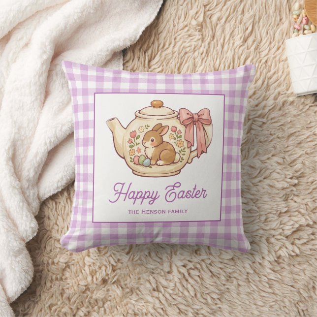 Almofada Personalized Easter Bunny Teapot Gingham Family (Cobertor)
