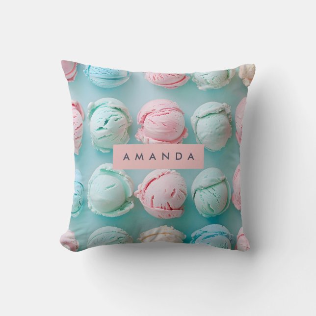 Almofada Personalized Elegant Pastel Stripe Ice Cream  (Frente)