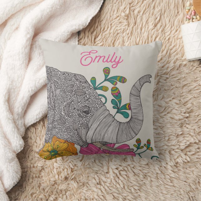 Almofada Personalized Elephant Name Throw Pillow (Cobertor)