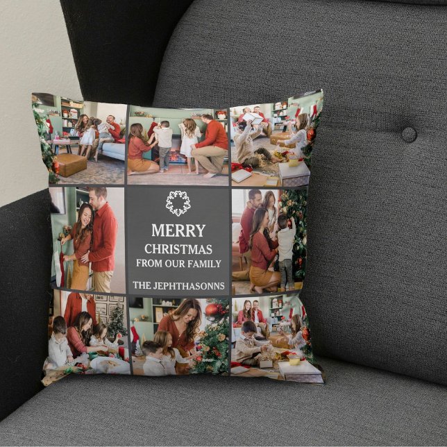 Almofada Personalized Family Merry Christmas Photo Collage (Criador carregado)