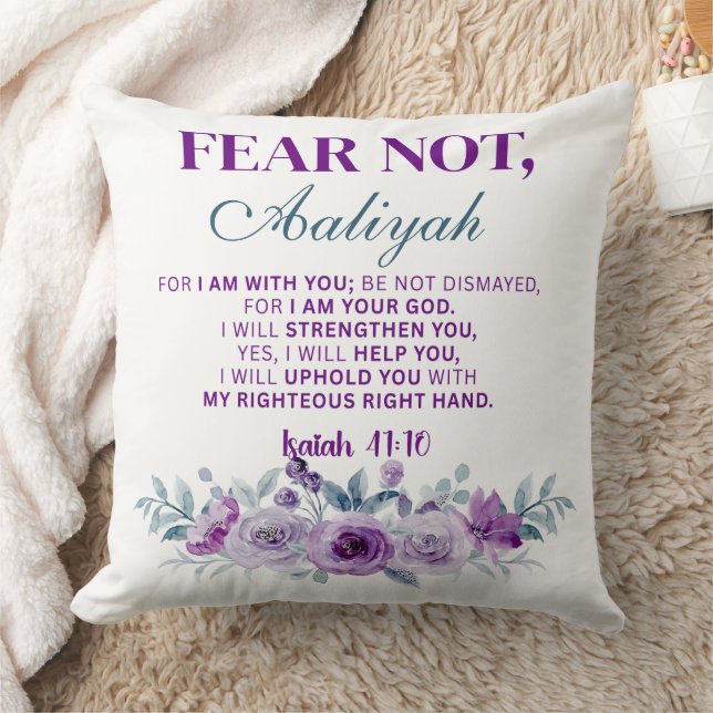 Almofada Personalized Fear Not Isaiah 41:10 Purple Floral (Cobertor)