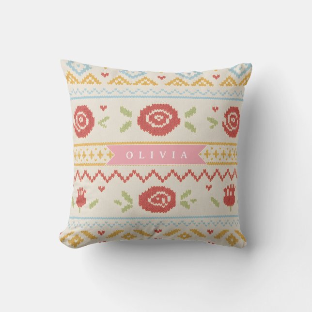 Almofada Personalized Folk Nordic Boho Floral Pattern (Frente)