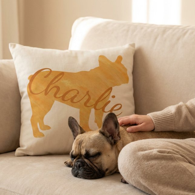 Almofada Personalized French Bulldog Pastel Orange Frenchie (Criador carregado)