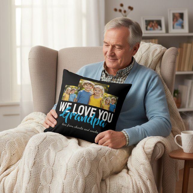 Almofada Personalized Grandpa Photo Gift Blue Text Design (Criador carregado)