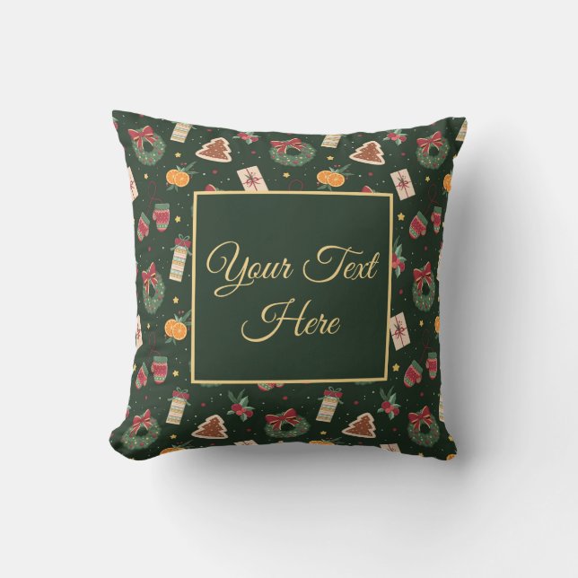 Almofada Personalized Green Christmas Throw Pillow  (Frente)