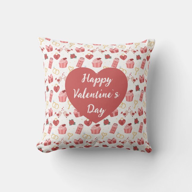 Almofada Personalized Happy Valentine’s Day Throw Pillow (Frente)
