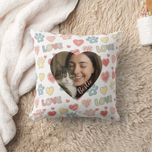 Almofada Personalized Heart Photo Pet & Owner (Cobertor)