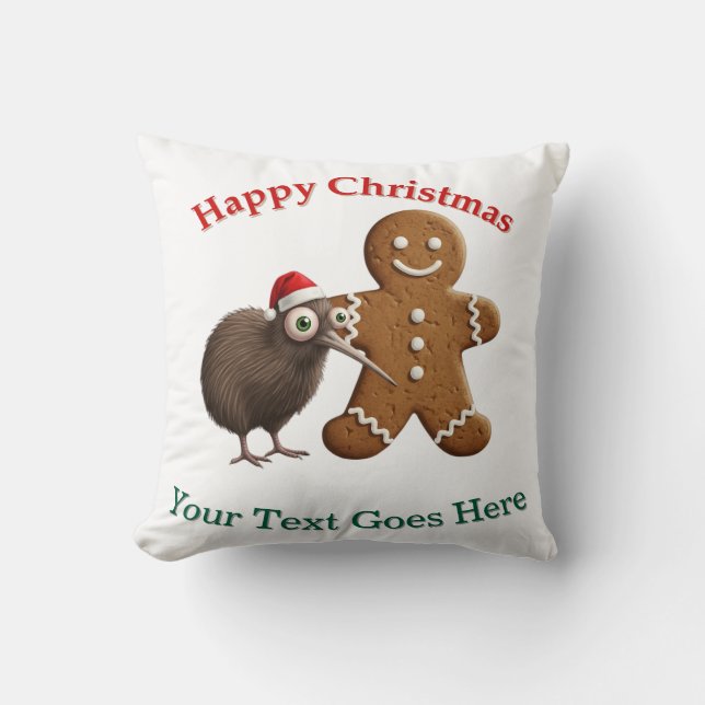 Almofada Personalized Kiwi Bird & Gingerbread Man Christmas (Frente)