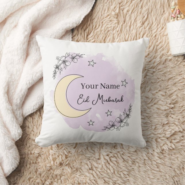 Almofada Personalized Lavender Eid Mubarak Throw Pillow (Cobertor)