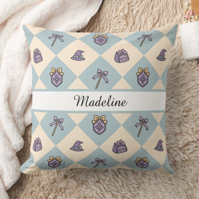 Almofada Personalized Magical Girl Name Blue Checkered (Cobertor)