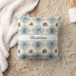 Almofada Personalized Magical Girl Name Blue Checkered