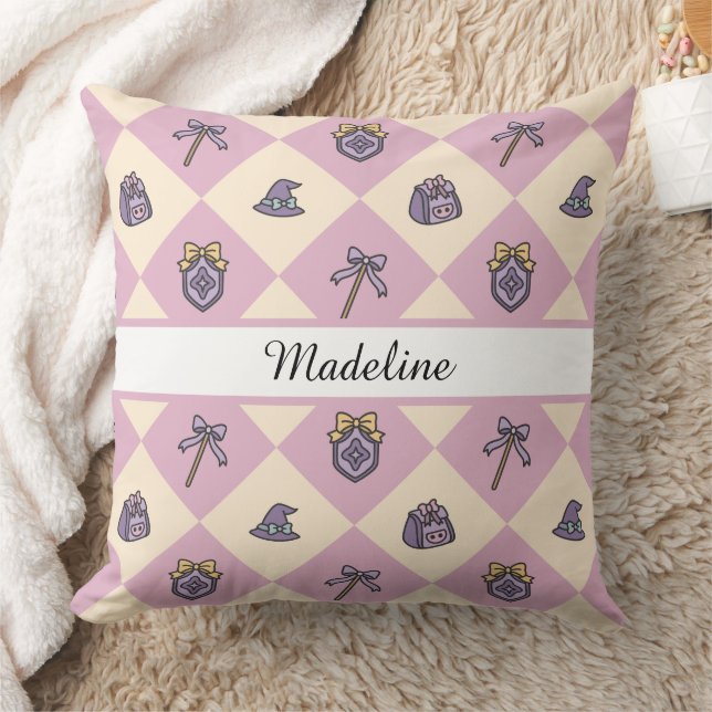 Almofada Personalized Magical Girl Name Pink Checkered (Cobertor)