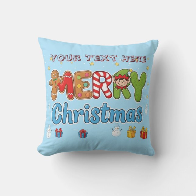 Almofada Personalized Merry Christmas Custom Text Holiday  (Frente)