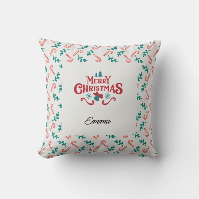 Almofada Personalized Merry Christmas Name Holiday Pillow (Frente)