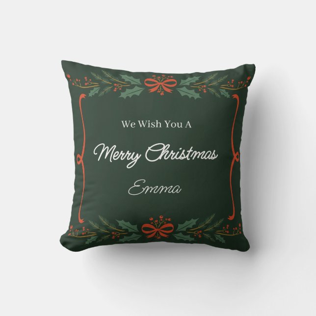 Almofada Personalized Merry Christmas Name Holiday Pillow (Frente)