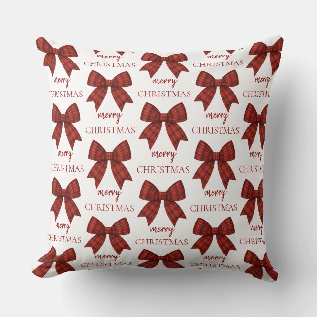 Almofada Personalized Merry Christmas | Red Plaid Bow (Frente)