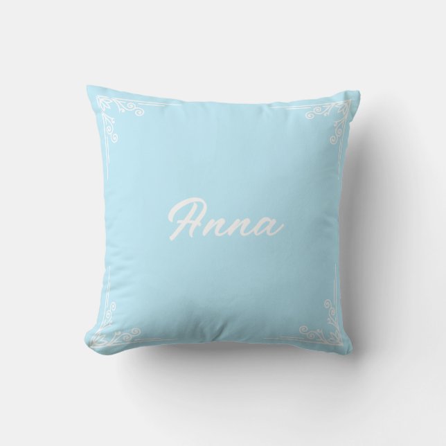 Almofada Personalized Modern Pastel Blue Typography Name (Frente)