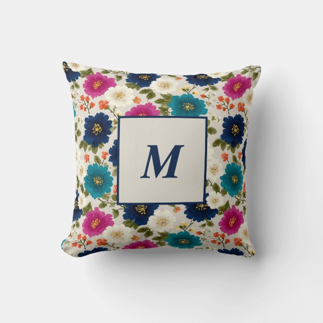 Almofada Personalized Monogram – Elegant Modern Floral  (Frente)