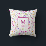Almofada Personalized Monogram - Elegant Modern Floral<br><div class="desc">This decorative pillow features a vibrant botanical pattern showcasing a variety of colorful wildflowers and delicate floral motifs. The design is centered around a crisp square frame that allows for a custom monogram and name, making the item a unique personal keepsake or a thoughtful gift. Typography options provide a modern...</div>