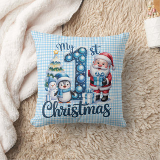 Almofada Personalized My 1st Christmas Blue & White Checker