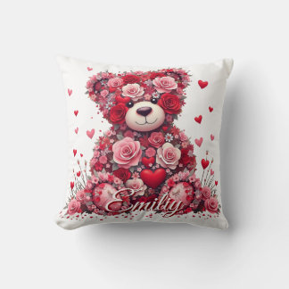 Almofada Personalized Name Valentine’s Day Floral Bear