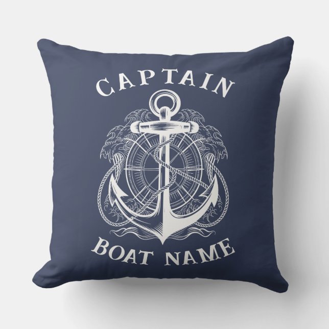 Almofada Personalized Nautical Captain Boat Name Anchor (Frente)