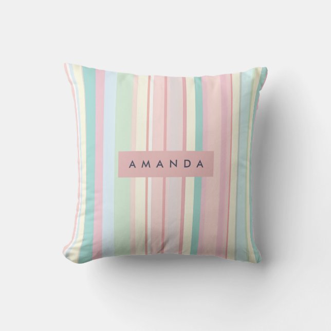 Almofada Personalized Pastel Candy Stripe Design (Frente)