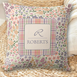 Almofada Personalized Patchwork Floral & Plaid Throw Pillow