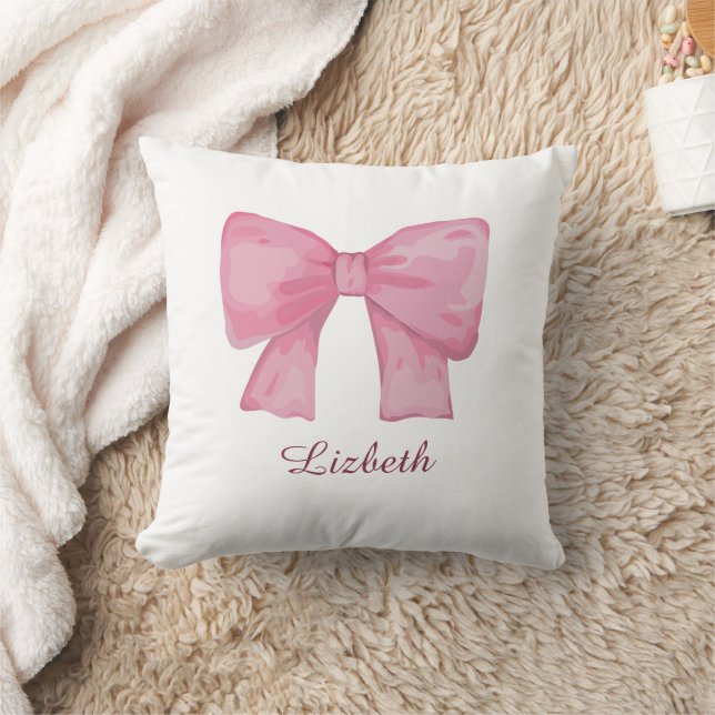 Almofada Personalized Pink Coquette Bow Luxury Throw Pillow (Cobertor)