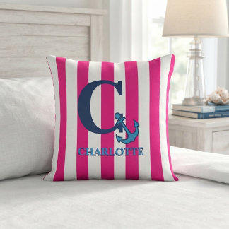 Almofada Personalized Pink Nautical Monogram Custom Name
