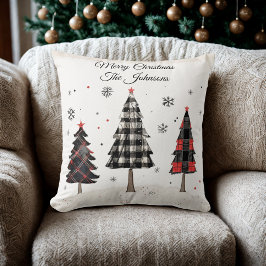 Almofada Personalized Plaid Christmas Tree Family Pillow