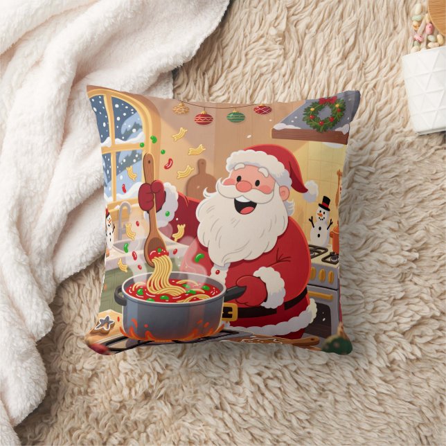 Almofada Personalized Santa Chef Pasta Night Throw Pillow (Cobertor)