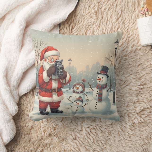 Almofada Personalized Santa Photographer & Snowman Selfie  (Cobertor)