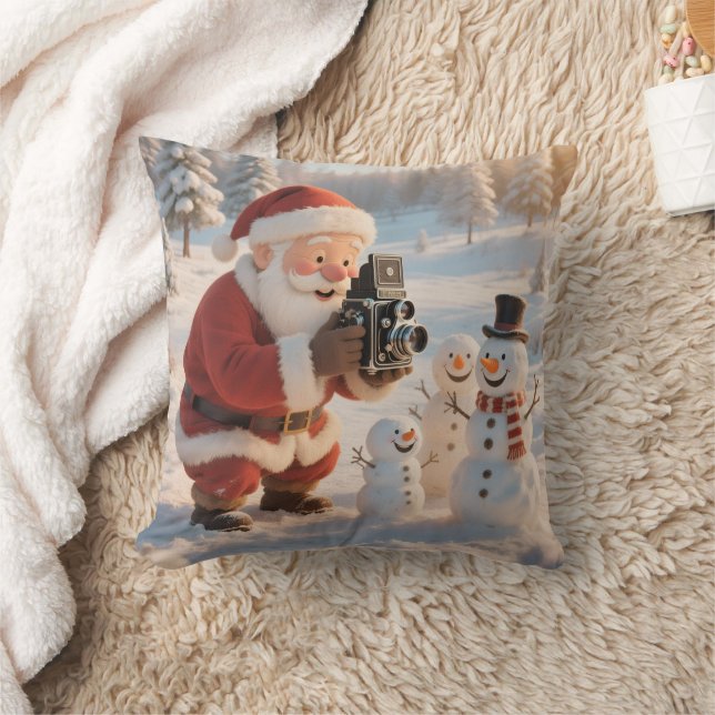Almofada Personalized Santa Photographer & Snowman Selfie  (Cobertor)