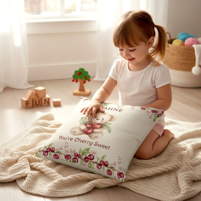 Almofada Personalized Teddy Bear Cherry Floral Pillow (Criador carregado)