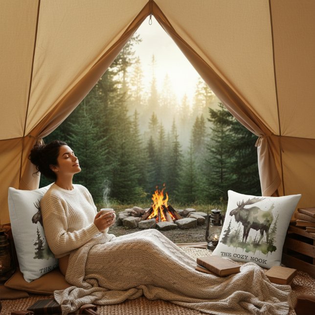 Almofada Personalized Watercolor Moose Lodge Life (Criador carregado)