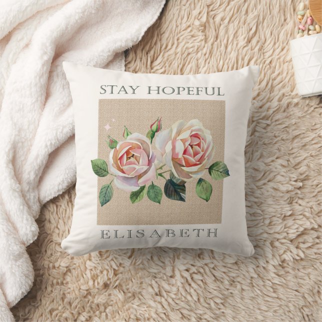 Almofada Personalized watercolor roses motivational  (Cobertor)