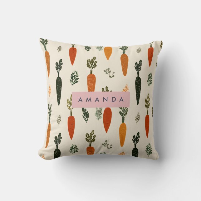 Almofada Personalized Whimsical Carrot Patch Rustic (Frente)