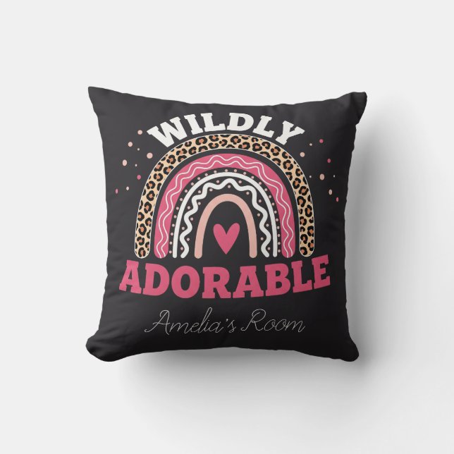 Almofada Personalized Wild One Boho Leopard Rainbow Throw  (Frente)