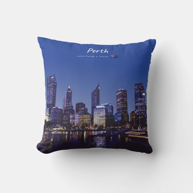 Almofada Perth, Austrália - Silhueta da Cidade à Noite (Frente)
