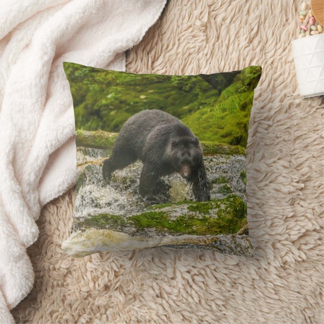 Almofada Pesca com Urso Negro | Qua Creek British Columbia (Cobertor)