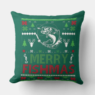 Almofada PESCANDO Peixe de Roupa de Natal Feio, Feliz Fi
