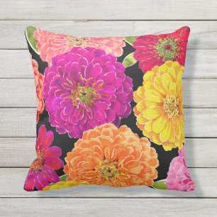 Almofada Pêssego roxo amarelo cor-de-rosa floral do Zinnia