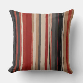 Almofada Pêssego vermelho e tiras pretas cinzas