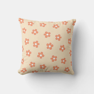 Almofada Pêssego Whimsico e Retro Floral Laranja, Cheio