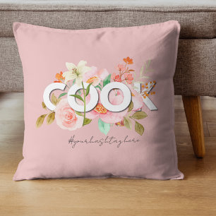 Almofada Pessoas COZINHAM personalizadas com flores em aqua