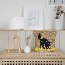 Almofada Pet Black Cat Na Colmeia Moderna Amarela Branca