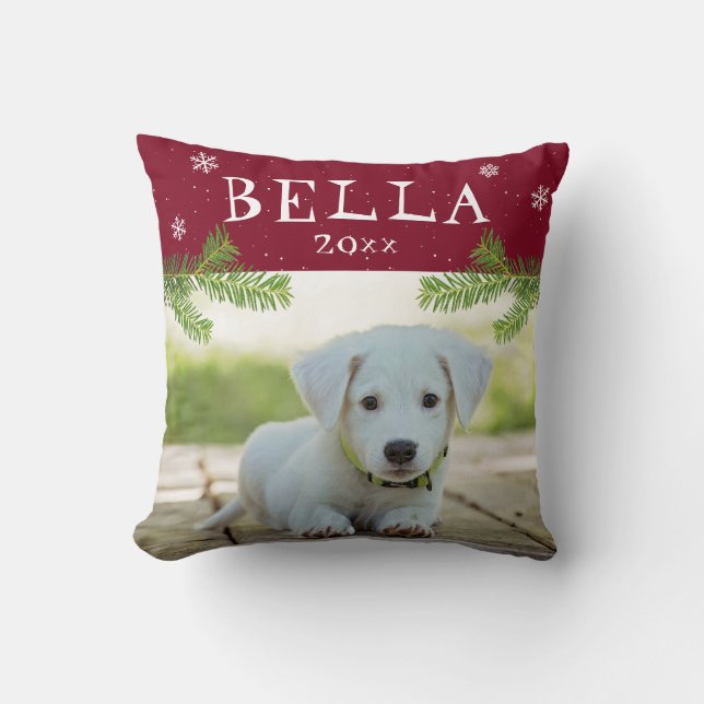 Almofada Pet Cachorro Bonito Imagem Vermelha Foto de Natal (Frente)
