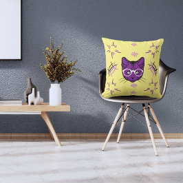 Almofada Pet Cat Puro Branco E Negro Moderno Amarelo Claro